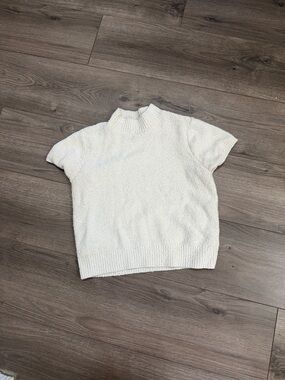 Marled Cream Short-Sleeve Mock Neck Sweater
